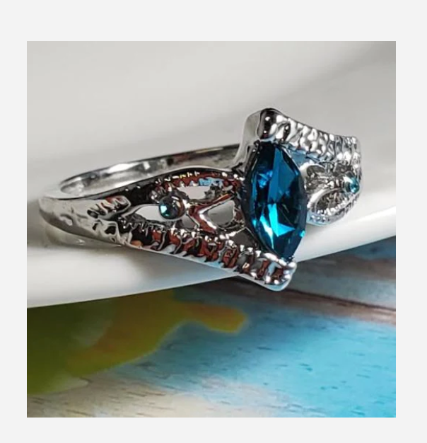 Primary image for TURQUOISE BLUE MARQUIS RING SIZE 6 7 8 9