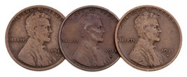 Lot of 3 Lincoln Cents (1911, 1914, 1915)-S in VG to Fine Condition, Brown Color - £59.53 GBP
