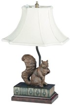 Sculpture Table Lamp Rustic Squirrel on Book Hand Painted OK Casting Linen - £392.78 GBP