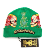 Christian Audigier Green Skull Knit Cuff Beanie Youth Boy&#39;s One Size 8-2... - £42.76 GBP
