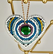 5D Emerald Heart Keychains,  Acrylic Crystal Art Heart Keychain, Finished Diamon - £3.94 GBP