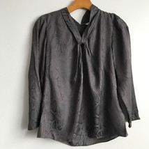Rebecca Taylor Silk Shirt 2 Gray Snake Print Jacquard Long Sleeve V Neck Blouse - £36.26 GBP