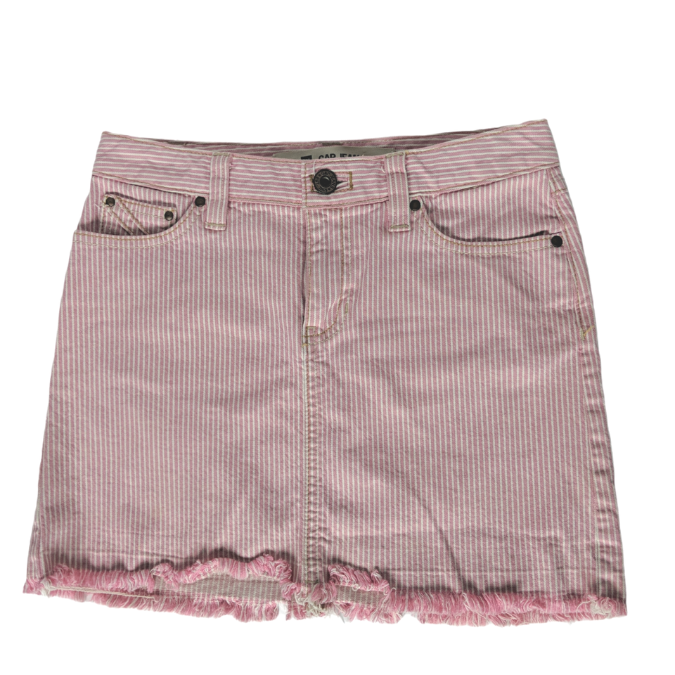 Gap Jeans Womens A Line Skirt Size Small Pink White Striped Stretch Raw Hem - $17.33