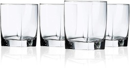 Square Drinking Whiskey Glasses Set of 4  Old Fashioned Glass Cup Bar Set NEW - £21.38 GBP
