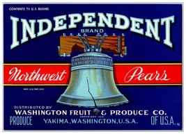 Vtg Independent Brand Northwest Pears Fruit Crate Label Yakima WA Blue - £2.68 GBP