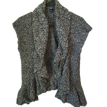 Ladies Sweater Vest Cardigan Style Ruffled Women’s Small Rib Knit Black ... - £13.18 GBP