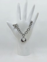 Stainless Steel Disc with White CZ Accent Chain Bracelet - $16.95
