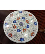 White Marble Round Coffee Table Top, Handmade Semiprecious Stone Inlaid ... - £2,229.85 GBP