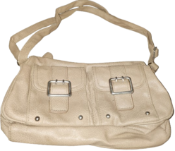 Beige Medium Small Single Strap Leather Handbag with Magnetic Top Closure - £21.58 GBP