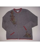 Vintage Croft Barrow Christmas Holiday Red Green Embroidery Full Zip Car... - £26.61 GBP