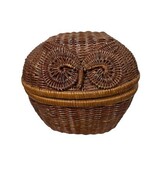 Vtg Owl Woven Wicker Decorative Storage Basket with Lid 8&quot; x 9&quot; x 4&quot; Bro... - $422.11 MXN