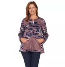 Logo Lori Goldstein Brushed Camo Zip Front Jacket Long Sleeve Pockets 14 - £31.46 GBP