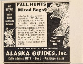 1937 Print Ad Alaska Guides Hunt Kodiak,Grizzly,Black Bear,Sheep Anchorage,AK - $5.65