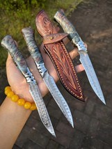 VG10 DAMASCUS HUNTING FIXED BLADE KNIFE SURVIVAL CAMPING WOOD HANDLE WIT... - $103.95