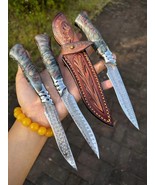 VG10 DAMASCUS HUNTING FIXED BLADE KNIFE SURVIVAL CAMPING WOOD HANDLE WIT... - $1,945.95 MXN