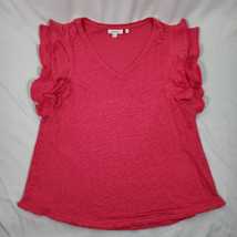 Chicos Linen Blend Flutter Sleeve Top Boho Beach Size 2 12/14 L Pink Bea... - $24.99
