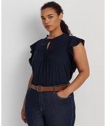 RALPH LAUREN Women's Plus Size Lace-Trim Jersey Flutter-Sleeve Blouse Si... - $34.65