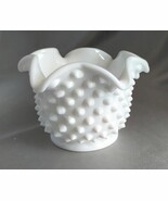 Vintage White Milk Glass Hobnail Small Round Planter w/ Wavy Rim (3&quot; tall) - $9.70