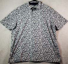 Perry Ellis Polo Shirt Mens Size 2X Navy White Floral Short Sleeve Slit ... - $19.69