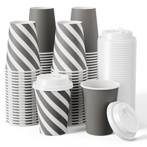Paper Coffee Cups 100 Pack 12 Oz, Disposable Printed Drinking Cups with Lids for - £32.74 GBP