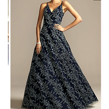 Terani Couture Glamour Deep-V Back Gown w/ Beading | sz 0 | Navy Teal | NEW! - £151.28 GBP