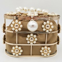Onds basket evening clutch bags women luxury pearl beaded metallic cage handbags ladies thumb200