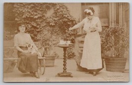 Gloucester England Two Ladies Woman Visor Cap And Puppy RPPC Postcard S27 - £10.35 GBP