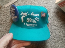 VTG LOT o 2 90&#39;s 80&#39;s Teal Fritz&#39;s Resort Nisswa MN  Hat Cap Trucker &amp; Pins OSFA - £24.01 GBP