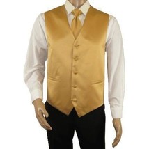 Men&#39;s Q Brand Formal Tuxedo Vest Tie and Hankie Satin #10 plain Gold - $39.99