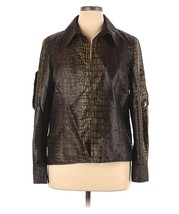 Vintage 90s Carlisle Olive Green Brown Reptile Print Jacket Shiny Sz Large - £52.10 GBP