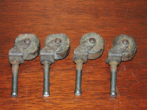 4 Antique Wood &amp; Iron Server / Butler Casters Rollers Victorian 1.25&quot; Wheel - $42.74