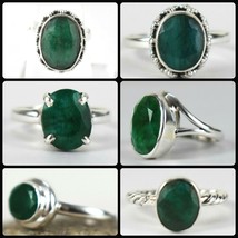 925 Sterling Silver Emerald Gemstone Handmade Rings Combo Festival Wear HerGift - £78.32 GBP