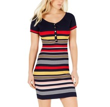 Crave Fame Junior Womens L Navy Blue Red Combo Striped Bodycon Sweater D... - $13.85