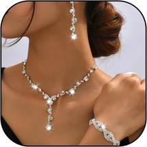 Silver Jewelry Set Wedding Jewelry Sets for Brides Bridesmaid Crystal Necklace - £15.01 GBP