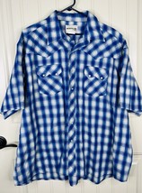 Rustler Western Shirt Cowboy Pearl Snap Blue Gingham Plaid 2XL - $9.64