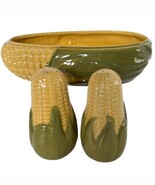 Shawnee USA Corn Shaped Ceramic Bowl Large Salt &amp; Pepper Shakers Set Vin... - $56.50 CAD