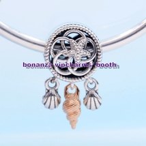 Summer Release Two Tone 925 Silver &amp; Rose Gold Seashell Dreamcatcher Charm  - £14.42 GBP