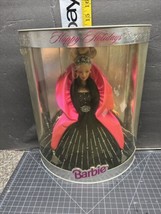 Vintage 1998  Happy Holidays Barbie In Black &amp; Silver Dress with Pink Cape New - £20.08 GBP