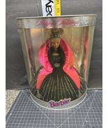 Vintage 1998  Happy Holidays Barbie In Black &amp; Silver Dress with Pink Ca... - £19.74 GBP