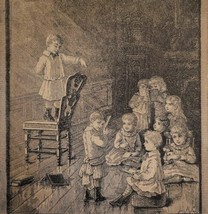 1872 Child Preaching Sermon To Friends Pretend Play Victorian Art Print Antique - £27.34 GBP