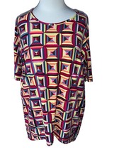 LULAROE LADIES OVERSIZED SS CREW NECK ASYMMETRICAL COLORFUL TOP SHIRT TE... - £15.13 GBP