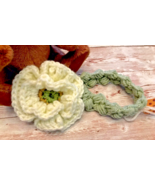 NEW BABY’S FLORAL WHITE POPPY AND GREEN HEADBAND FITS 3 TO 6 MONTH OLD - £9.39 GBP