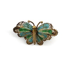 Sterling Silver 800 Green Enamel Filigree Butterfly Brooch Pin - £35.57 GBP