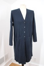 J Jill S Navy Blue Button-Front V-Neck Long Tunic 100% Cotton Cardigan Sweater - £22.40 GBP