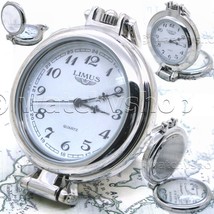 SILVER Color Pocket Watch with Magnifying Glass for Men Fob Chain Gift Box P123A - £17.58 GBP