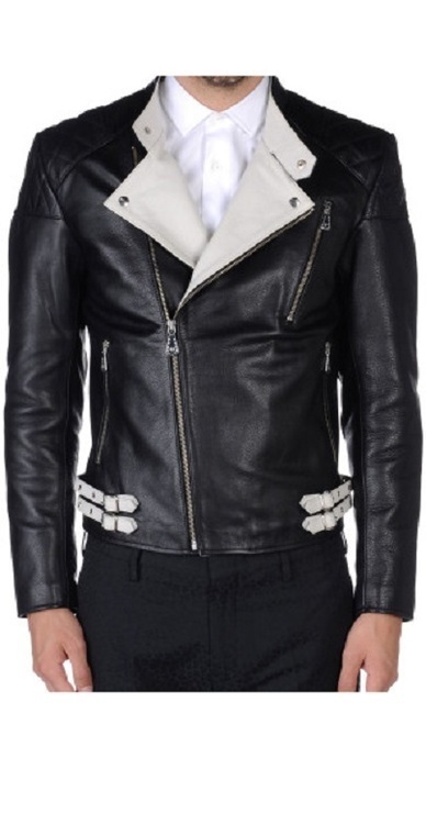 MEN'S BIKER BLACK/WHITE LEATHER JACKET, Mens Leather jacket 2019
