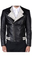 Men&#39;s Biker BLACK/WHITE Leather Jacket, Mens Leather Jacket 2019 - £114.10 GBP