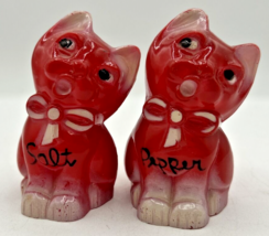 Vintage Retro Salt and Pepper Shakers Anthropomorphic Plastic Red Cats U... - £19.57 GBP