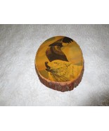 Vintage BALD EAGLE &amp; WOLF Decoupage WOOD SLICE PLAQUE - 8&quot; x 11&quot; - £7.52 GBP