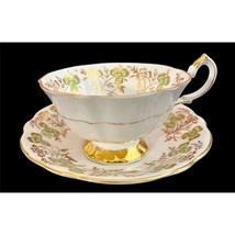 Queen Anne Light Green Clover Fine Bone China Heavy Gold Rim Tea Cup &amp; s... - £38.91 GBP